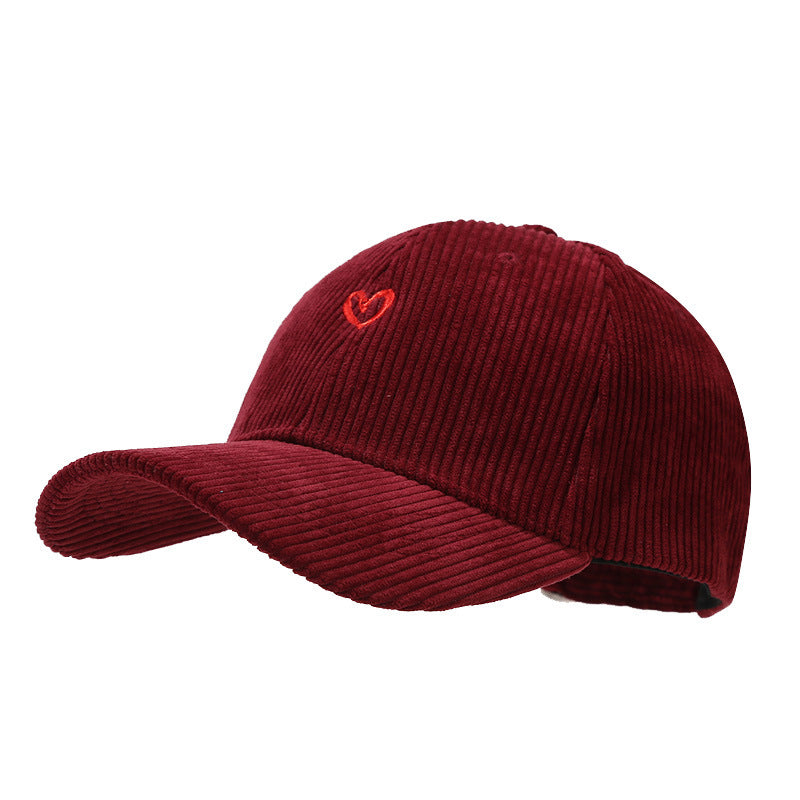 Spring And Autumn New Small Love Embroidered Corduroy Baseball Cap